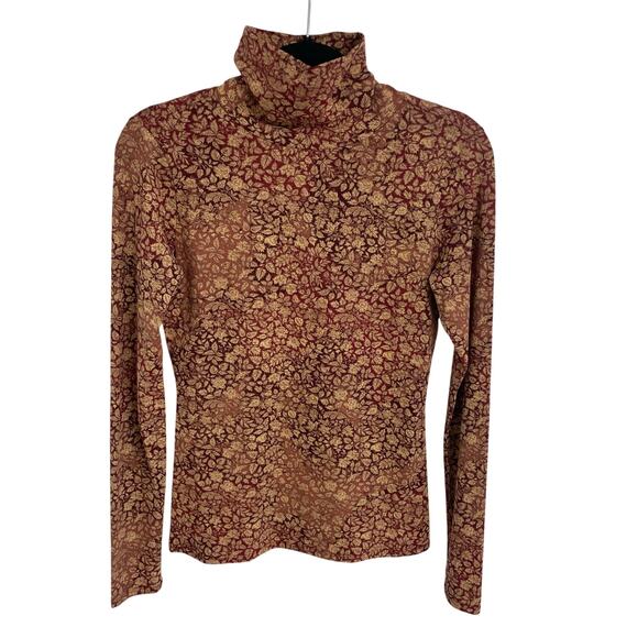 NWT Peruvian Connection Spice Mille Fleur Turtleneck Burgundy Tan Leaf Print XS - Picture 1 of 6